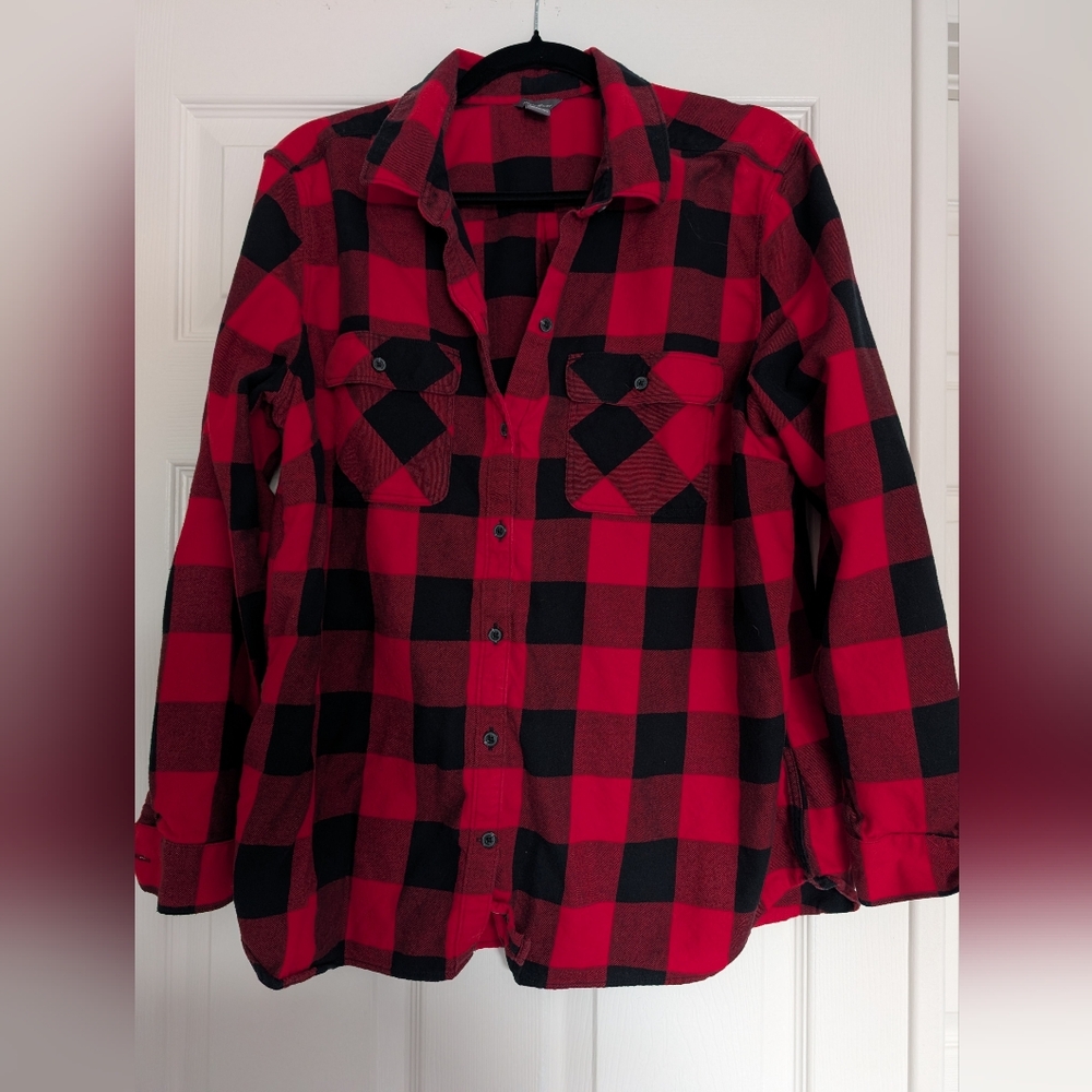 Eddie Bauer Firelight Red and Black Plaid Flannel Shirt